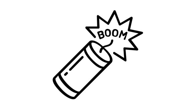 A clean flat vector line icon of a lit firecracker with spark, suited for party planners, seasonal promotions, festival maps, and warning layouts.