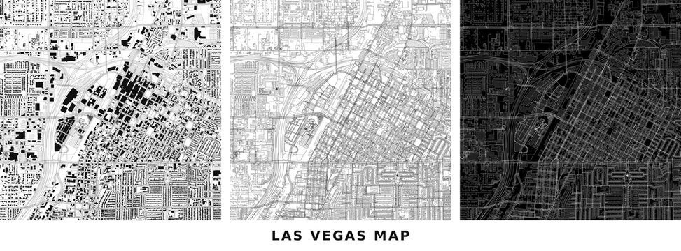 Figure ground diagram of las vegas urban fabric, architectural map analysis of building footprints and street networks, urban planning and design study