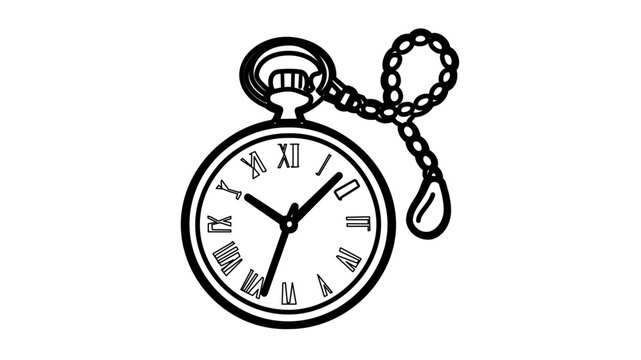 Clean flat vector line icon of a chained pocket watch, suited for time management, vintage accessory, scheduling, or punctuality designs.