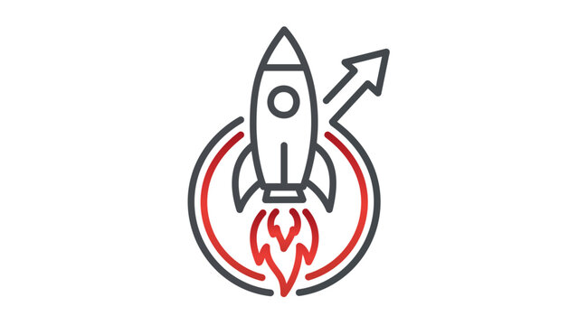 A simple clean flat vector line icon of a rocket launch with sleek strokes, suited for innovation banners, apps, presentations, and startup branding.