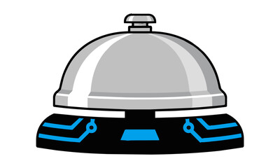 Fototapeta premium Minimalist icon of a high-tech reception service bell with circuit board patterns on a base isolated on white modern technology concept