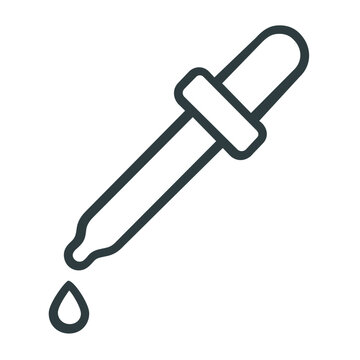 Clean flat vector line icon of an eyedropper tool for color picking, ideal for design apps, editing menus, and creative software interfaces.