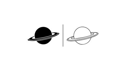 Minimalist Saturn Planet Icon Black And White Vector © Jamal