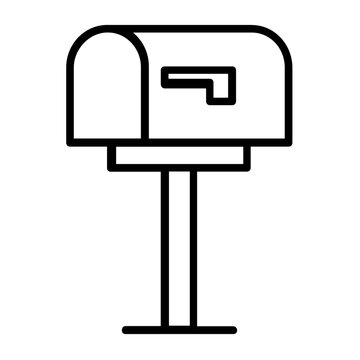 Minimalist clean flat vector line icon of a curbside mailbox, ideal for subscription, newsletter, parcel pickup, and home mail concepts.
