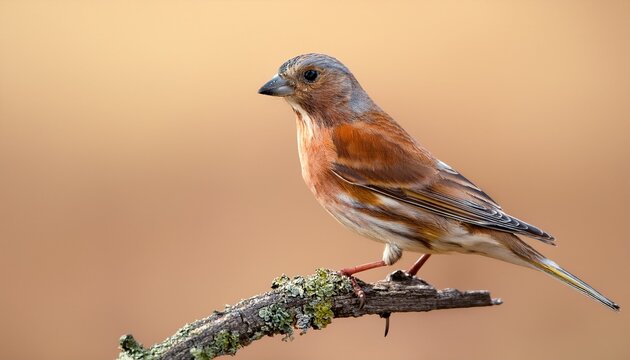 A Linnet Or Common Linnet Linaria Cannabina Male Perched On A Branch On Light Brown Background