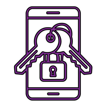 A clean flat vector line icon of a locked smartphone for two step verification, ideal for login screens, security settings, and authentication apps.