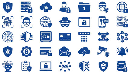 Fototapeta premium Cybersecurity and Data Protection Icon Set
