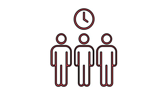 Clean flat vector line icon of people queued in an orderly row, useful for supermarket signs, ticket counters, and public service apps.