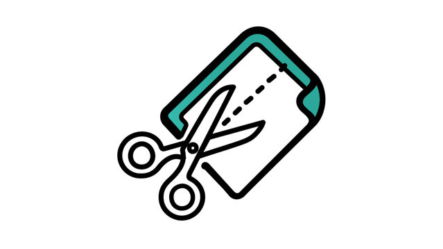 Clean flat vector line icon showing scissors cutting a dotted coupon line, useful for discount vouchers, promo codes, and retail sale interfaces.