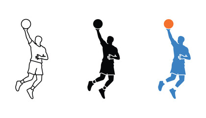 Basketball player jumping for dunk shot icon set for sports and athletic design © TARU STOCKPLC