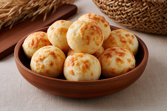 A chewy bread made from cassava starch and cheese named Chipa on the table