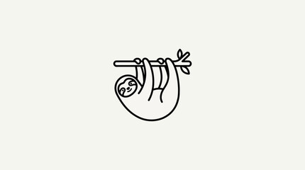 Fototapeta premium A simple black and white line art drawing of a cute sloth hanging from a tree branch.