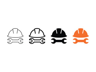 Fototapeta premium Four construction safety helmet and wrench representing industrial work, engineering, and maintenance services