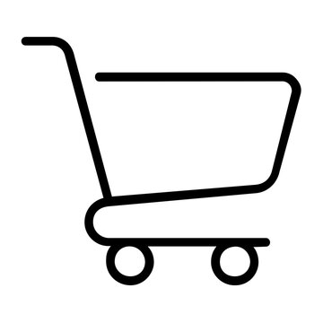 Clean flat vector line icon of an empty digital shopping cart, useful for ecommerce baskets, retail apps, and online checkout screens.