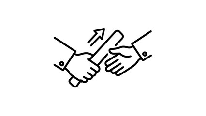 Obraz premium A clean flat vector line icon showing a baton handover in a corporate relay, ideal for project transfer, team alignment, and succession planning.