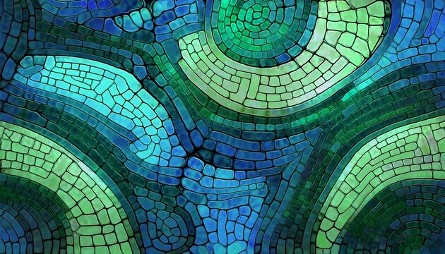Blue Green Abstract Art Mosaic Stone Pattern Marble Effect Design