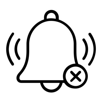 Clean flat vector line icon showing a cracked bell for unsubscribe action, ideal for mute options, email preferences, and notification controls.