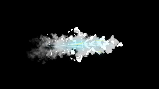 Cartoon comic explosion 4k animation, smoke fire dust puff blast with shockwave stream, frame by frame flash style, realistic alpha channel motion loop vfx for film, game and video editing use