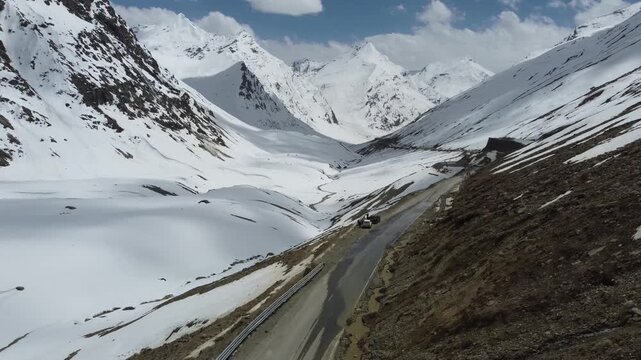 Breathtaking Drone Footage of Snow Covered Mountain Terrain in Northern India