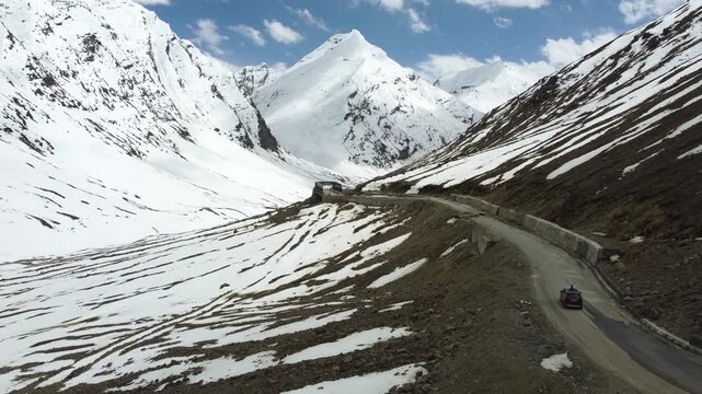 Spectacular Drone View of Snowy Mountain Landscape in the Indian Himalayas