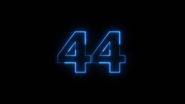 Abstract beautiful blue neon 44 number icon illustration background. Glowing neon countdown number sign background.