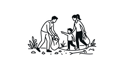 Obraz premium A family working together to clean up litter in a park environment.