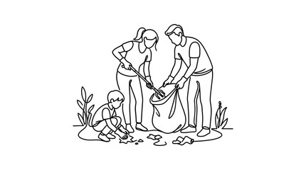 Obraz premium A family working together to clean up litter in a park.