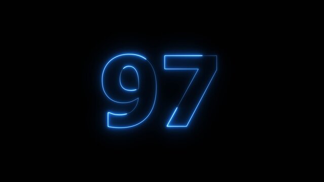 Abstract beautiful blue neon 97 number icon illustration background. Glowing neon countdown number sign background.