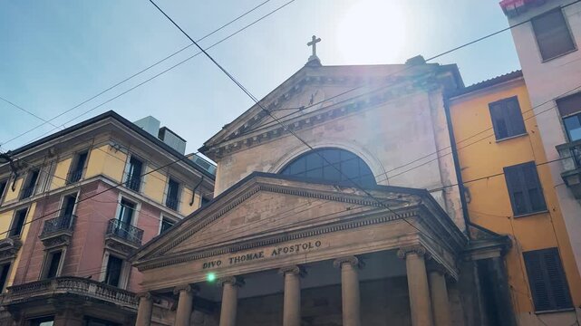 Sunlit San Tommaso Apostolo Church Milan, Italy - Classical Facade