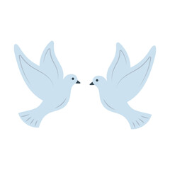 Fototapeta premium Two White Doves Facing Each Other, Wedding Bird Pair Flat Clipart