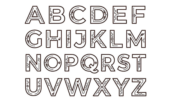 Ancient Inca stone alphabet vector set with tribal aztec style letters, blocky 3d typography font design