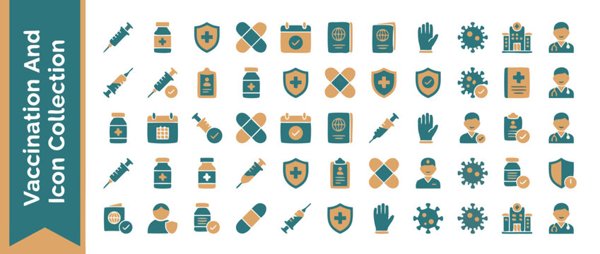 Extensive Vector Icon Set of 40 Vaccination and Immunization Medical Items in a Clean Flat Design Duotone Color Scheme Ideal for Healthcare Applications Pharmacy Info and Clinical Documents