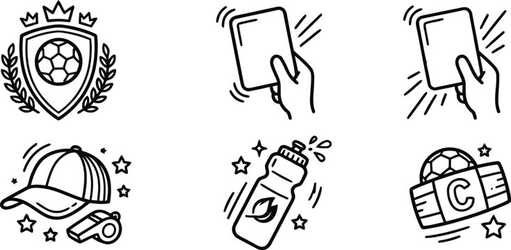 Soccer sports icons set with phone, hat, and bottle
