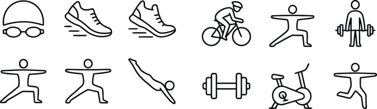 Fitness icons set with exercise and sports equipment