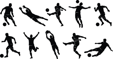 Black silhouettes of soccer players in various actions © SHOFIQUL