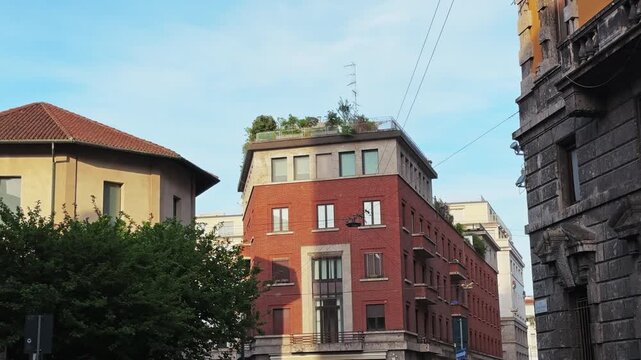 Milan Cityscape: Establishing Shot of a Historic Building Balcony
