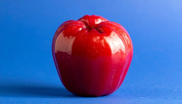 Fresh Red Water Apple Tropical Fruit Isolated on Blue Background