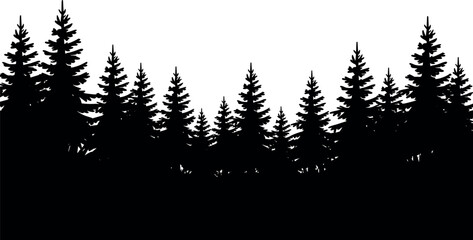Fototapeta premium Minimalist black silhouette of a dense pine forest standing still against a white backdrop for a peaceful serene mood.