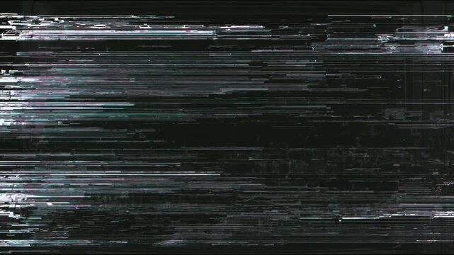 Glitchy horizontal scan lines shifting and flickering across dark screen seamless loop digital drawn animation background texture for overlay