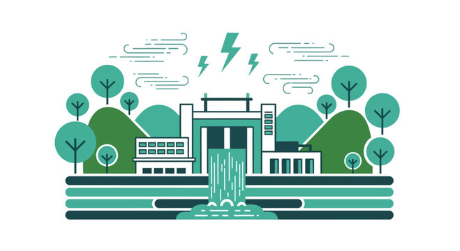 Hydroelectric power plant dam station producing electricity from water.