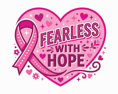 Breast cancer awareness halloween pink ribbon heart graphic fearless with hope october campaign design