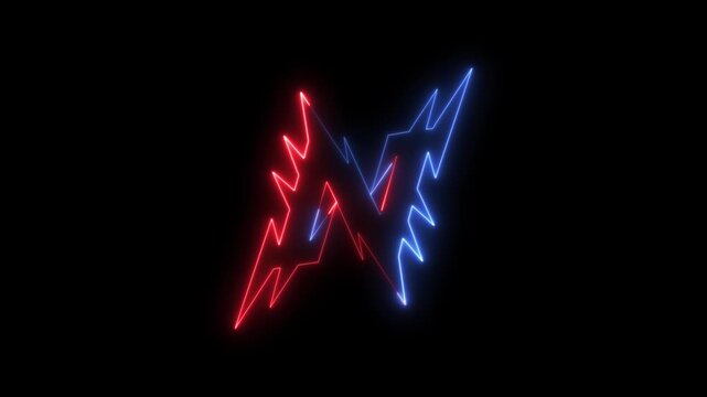 Neon red and blue abstract zigzag lines on dark background graphic design element
