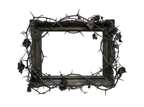 Ornate gothic thorn frame isolated on transparent background