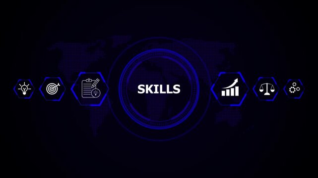 Digital abstract concept of skills development and growth with global network, Skills development and learning growth concept, Professional training and digital innovation.