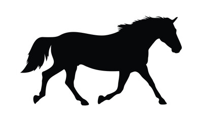 Fototapeta premium Running horse black silhouette vector illustration, black horse silhouette, horse running with flowing mane and tail, horse head silhouette equestrian art