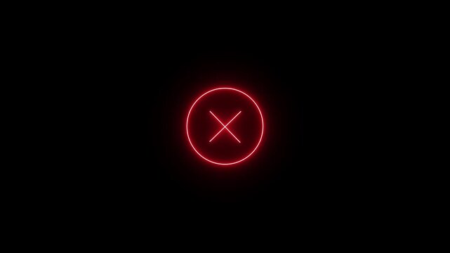 Cross mark circle animation failure rejection status.Close icon wrong action invalid result denied process. Cross sign cancel decline not allowed animation. Error rejection invalid action result