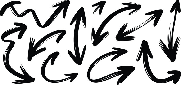 Collection of Black Hand Drawn Arrow Icons with Transparent Background vector untitled