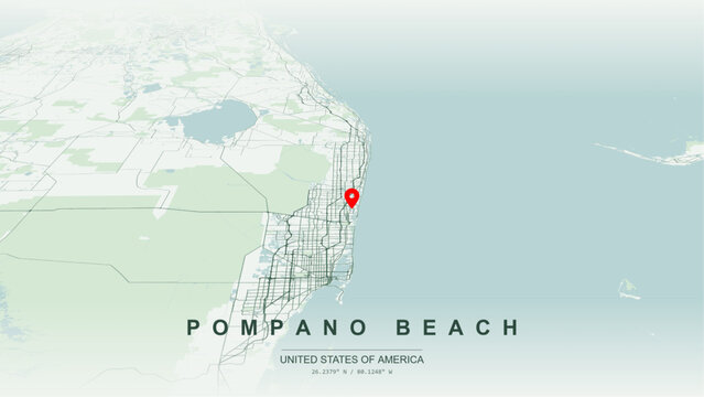 Modern minimalist vector map of Pompano Beach, Florida, USA. High-quality scalable illustration of Pompano Beach Broward County city grid, Intracoastal Waterway canal layout for posters design.