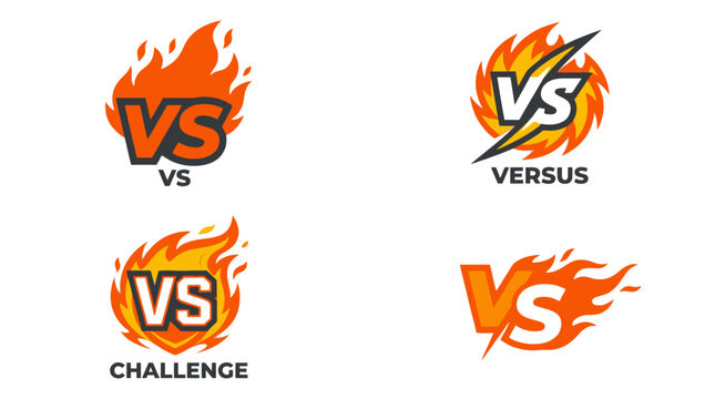 Competition illustration of VS logos with flames and challenge theme