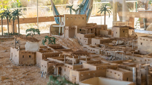 A miniature model of the ancient settlement of Ein Gedi located at the entrance to the Ein Gedi Ancient Synagogue archaeological site.
